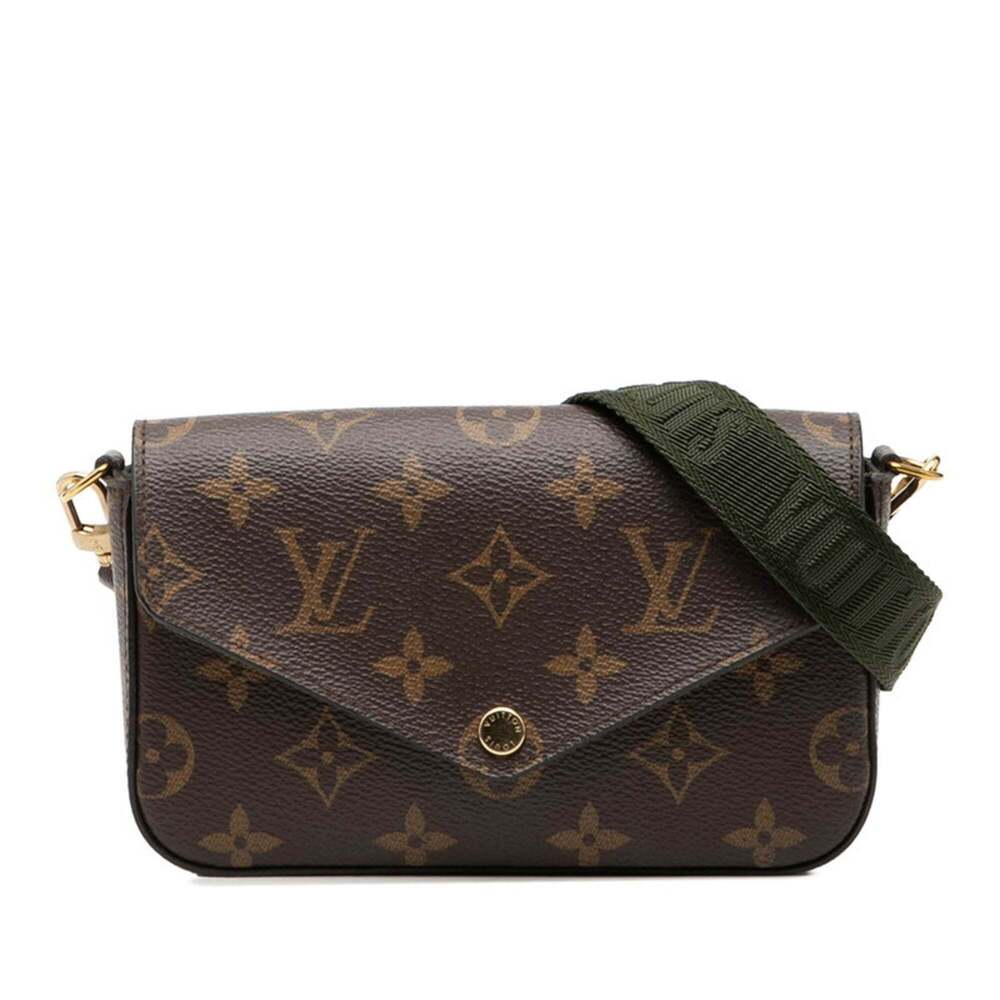 LOUIS VUITTON Authentic Brown Monogram Leather Pochette Shoulder Bag